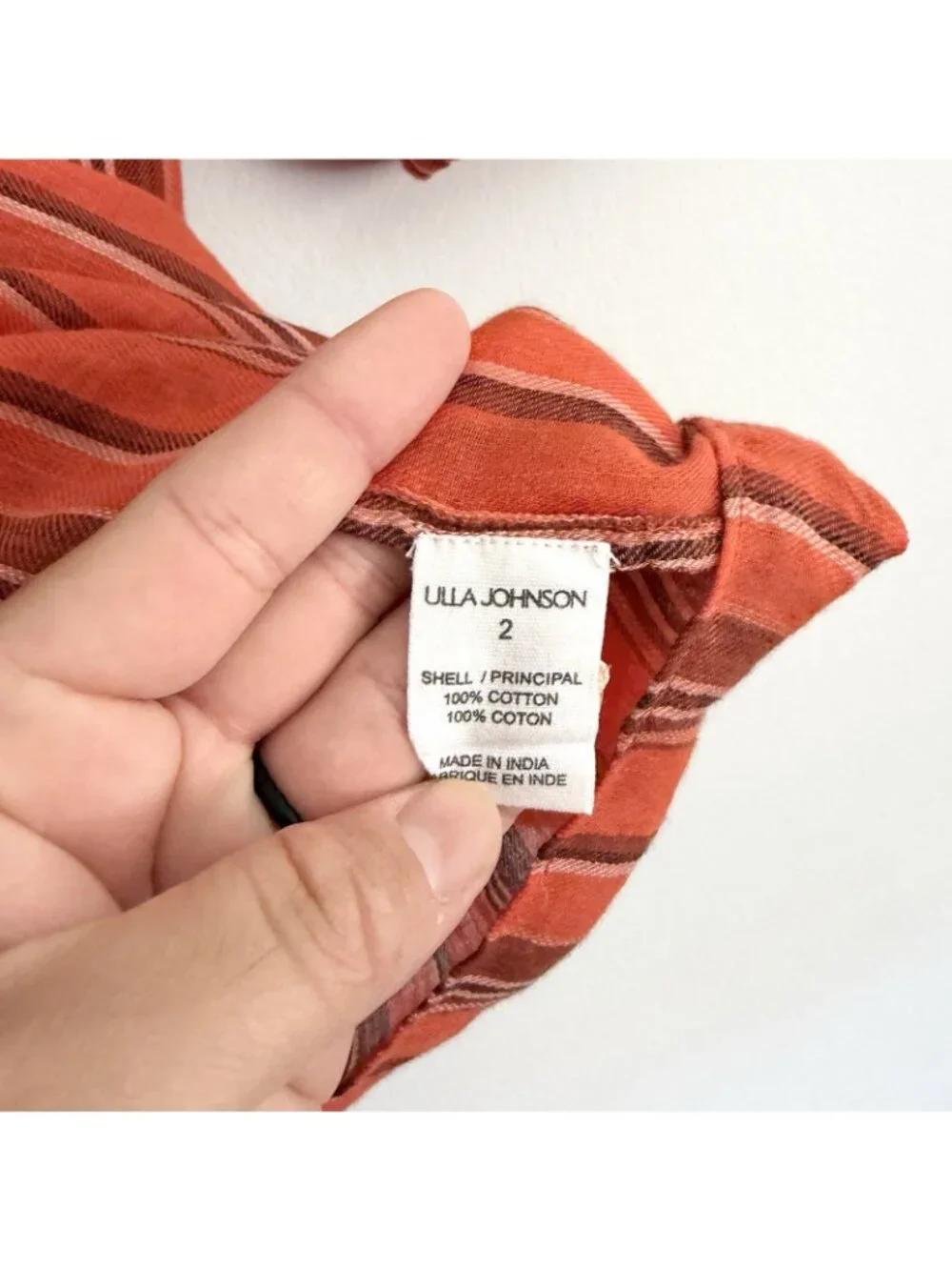 Ulla Johnson Oona Orange Striped Blouse Short Puff Sleeve Top Women’s Size 2